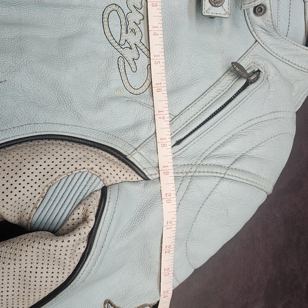 Ed Hardy Light Blue Leather Jacket with Graphic Accents - Picture 5 of 5